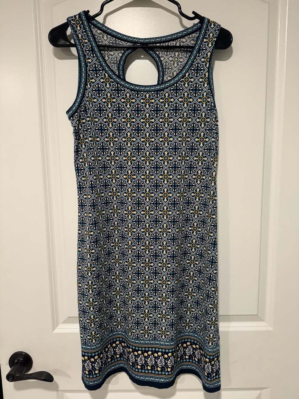 Geometric Print Shift Dress Keyhole Back Boho Resort Coastal Women’s S